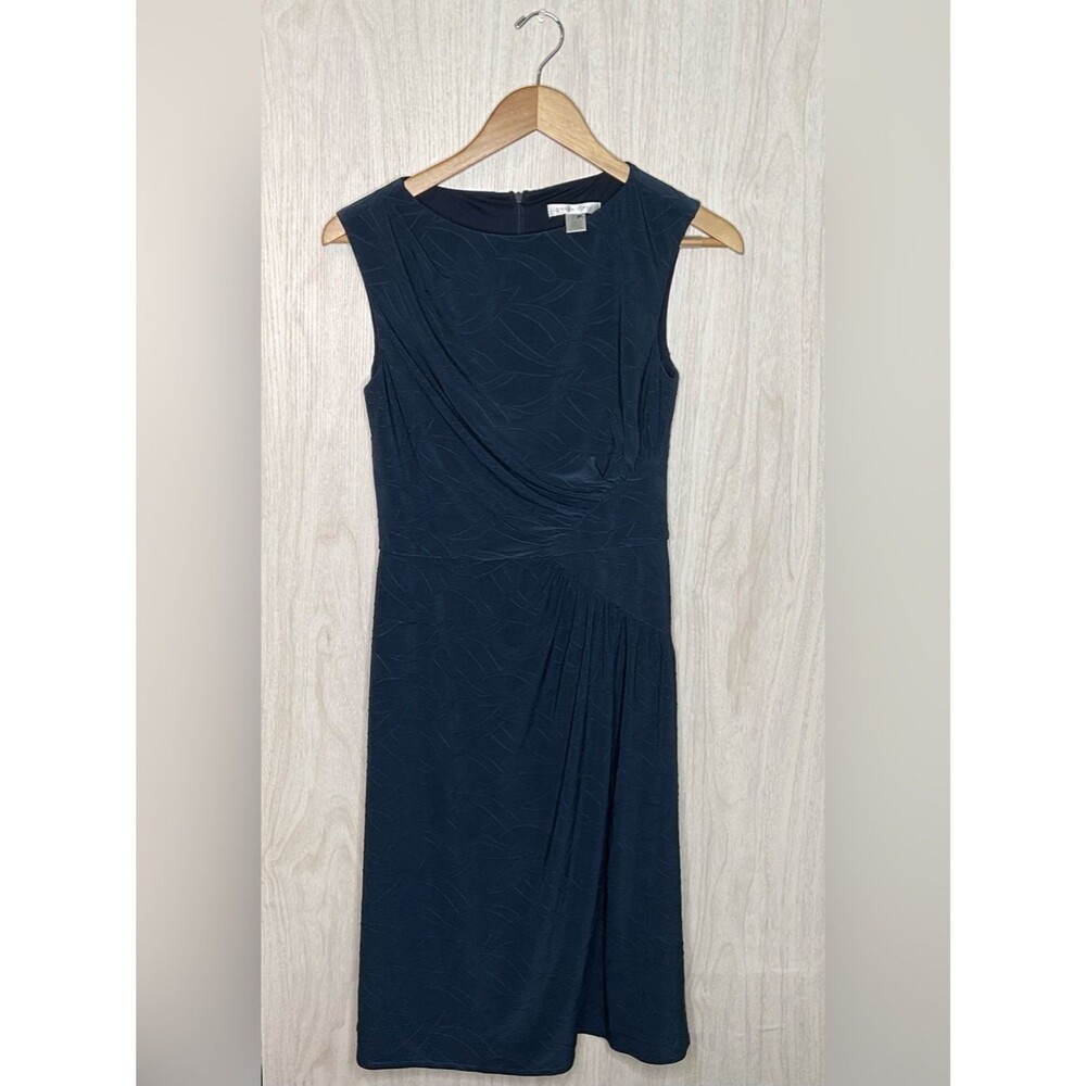 London Times Navy Textured Sleeveless Midi Dress Size 4